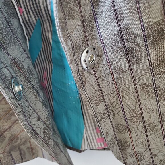 Tom K Nguyen Anthropologie Blazer Brown Floral Strawberry Print Striped Sz 10 - Picture 5 of 10